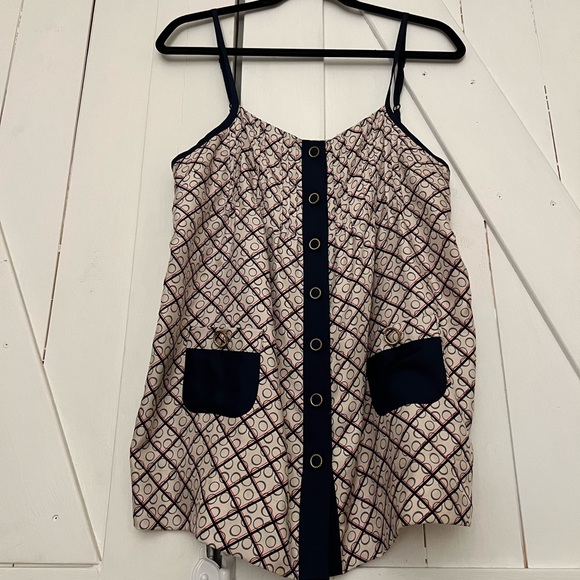Juicy Couture Silk Top
Size: 10
Color Navy, white, and red with gold buttons - Picture 1 of 9